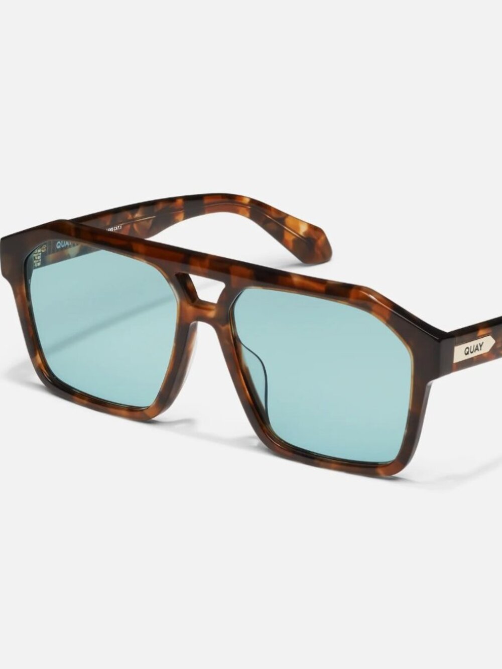 NEW Quay Soundcheck Amber Tort Frame / Aqua Lens square aviators SKU 80877 Case